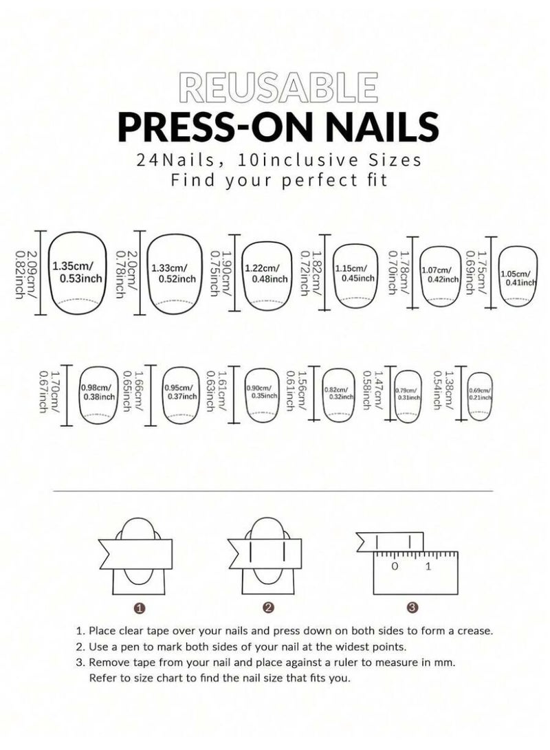 أظافر تركيب فرنسي قصيرة بيضاوية 24 قطعة – لون وردي ناعم مع أطراف بيضاء بتغطية كاملة مع جل ومبرد - Image 5